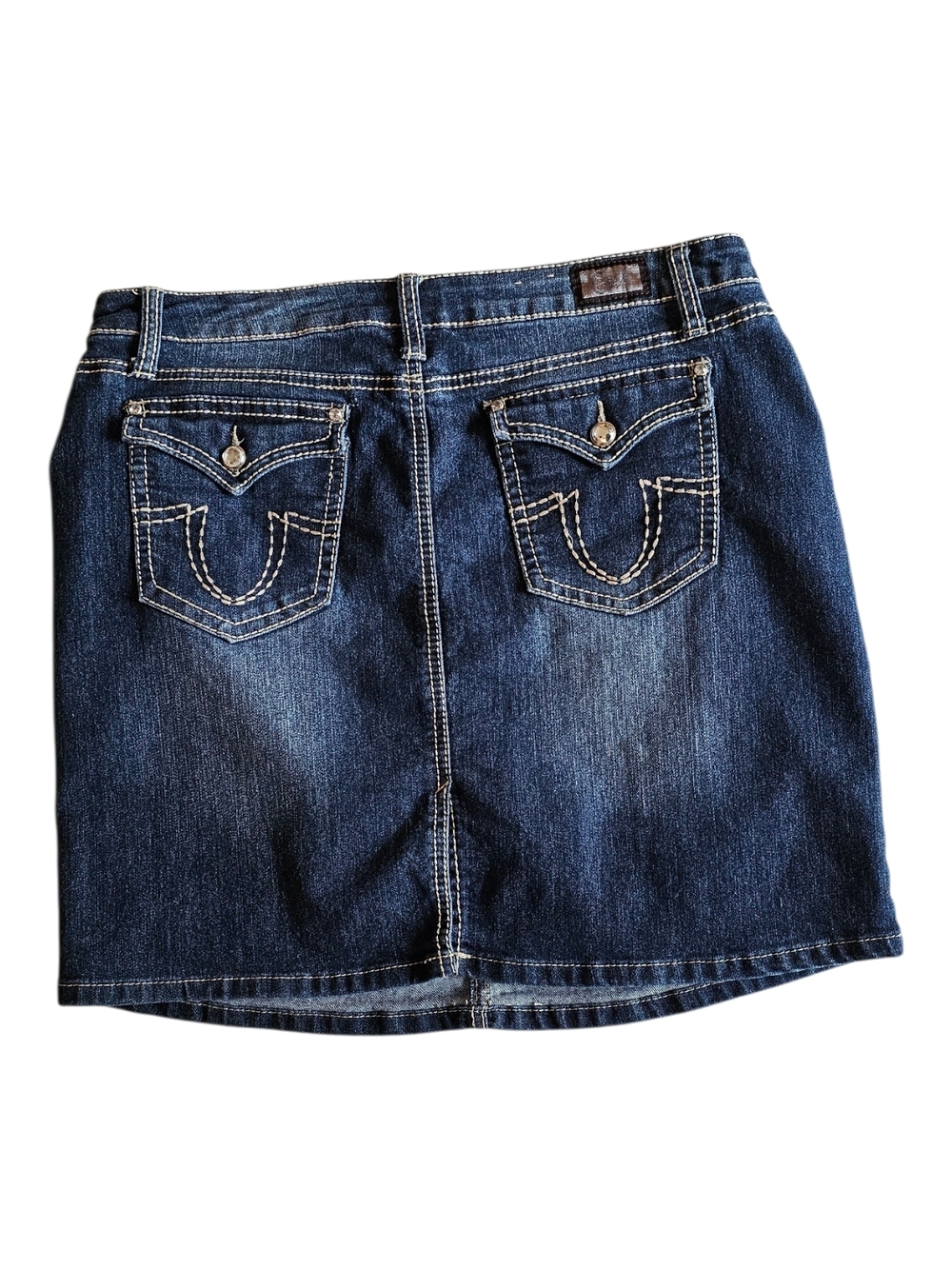 Earl Jeans Y2K Dark Wash Denim Mini Skirt Contrast Stitch Size 14 - Picture 5 of 8